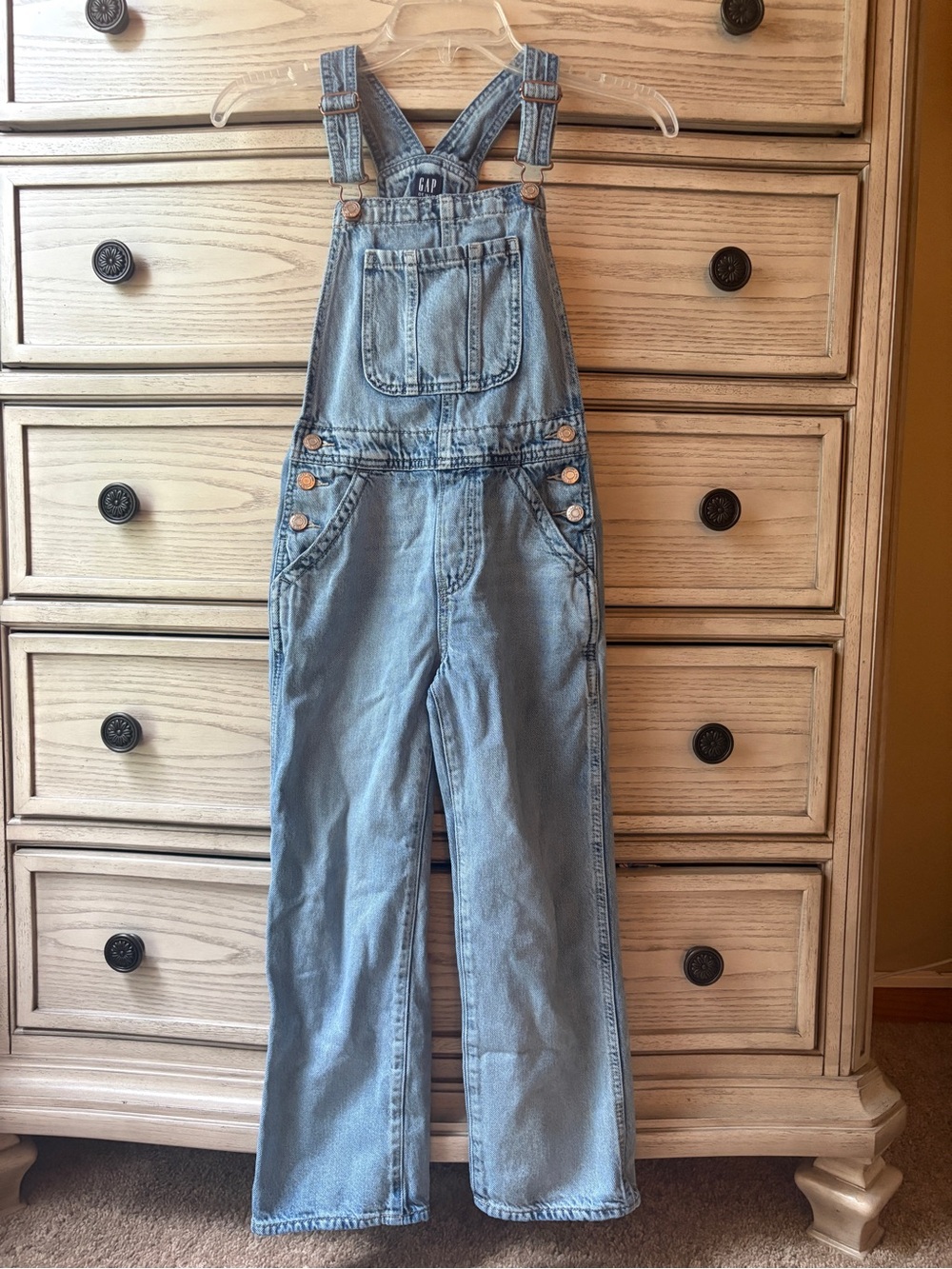 Gap Kids Girls Size 8 M Light Wash Denim Overalls Wide Leg 100% Cotton